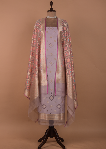 Purple Dupion Silk Dress Material