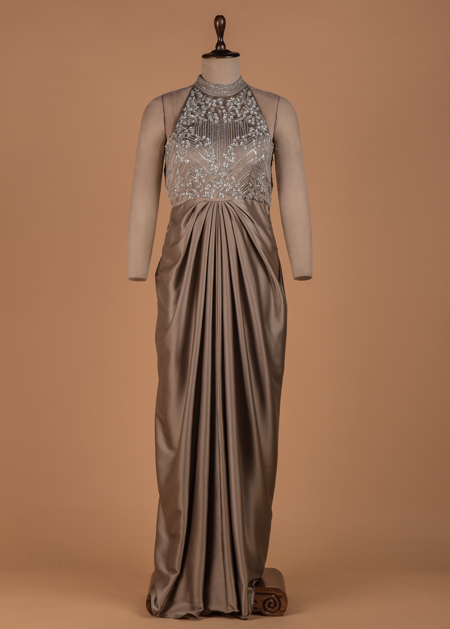 Beige Satin Readymade Dress