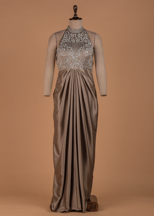 Beige Satin Readymade Dress