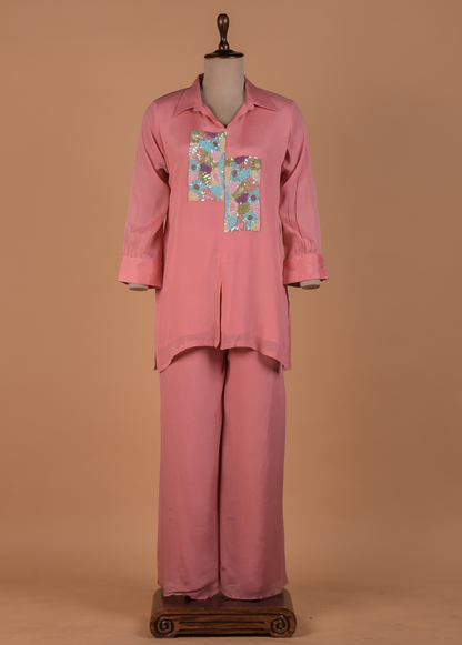 Peach Crepe Coord Set