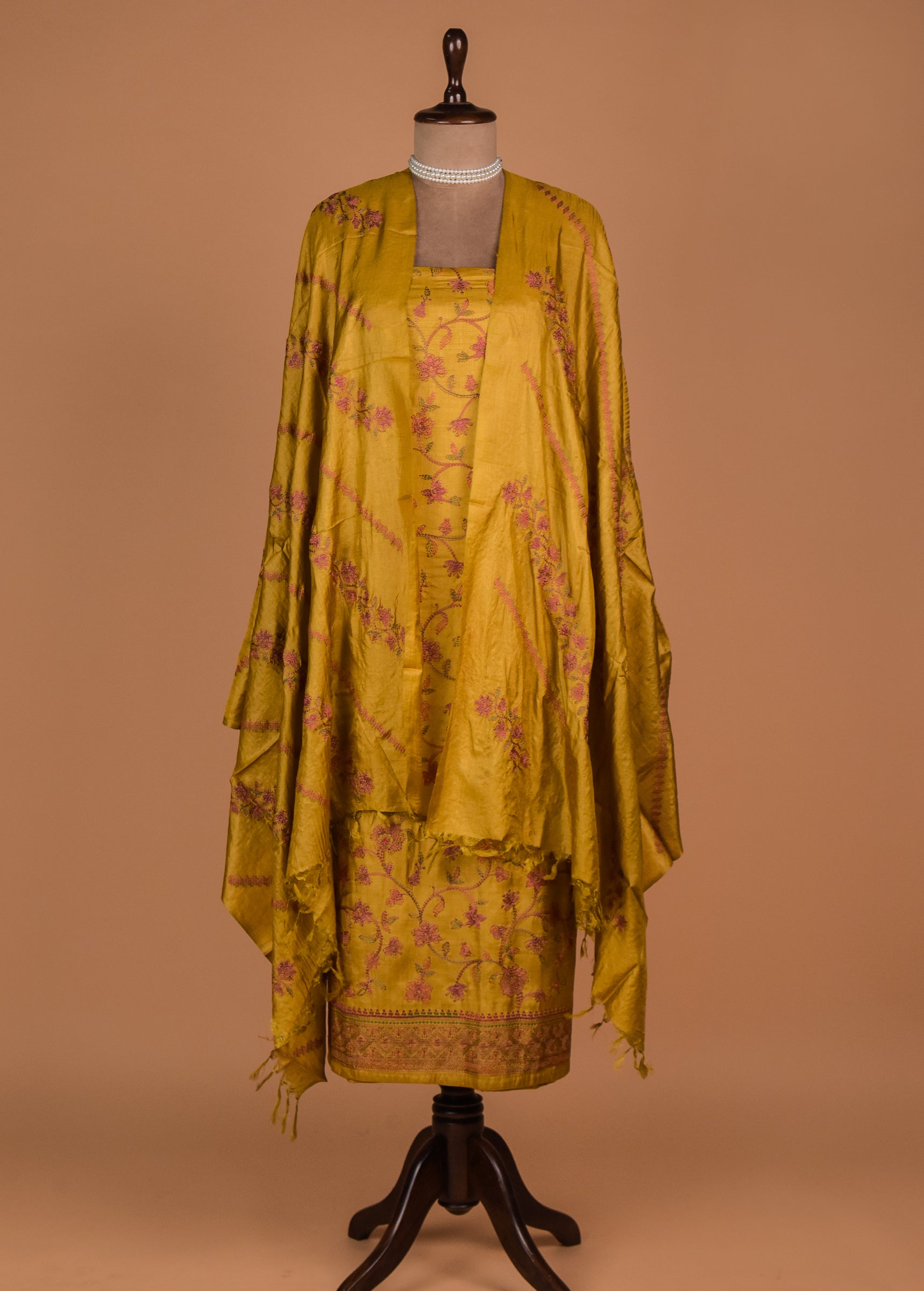 Mustard Tussar Dress Material
