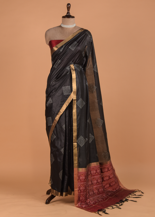 Black Art Tussar Patola Saree
