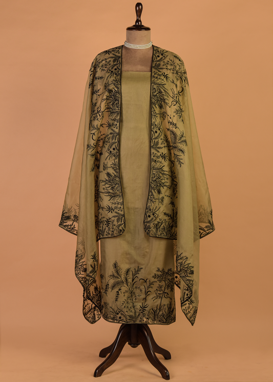 Green Organza Dress Material | Greenways Delhi