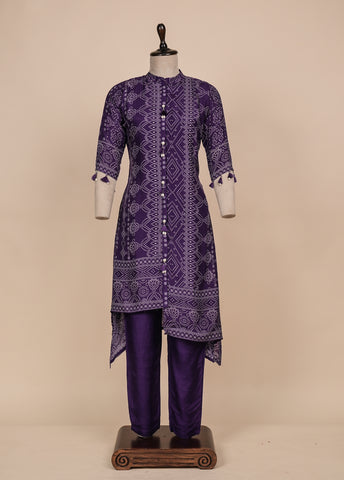 Purple Muslin Crepe Kurti Set