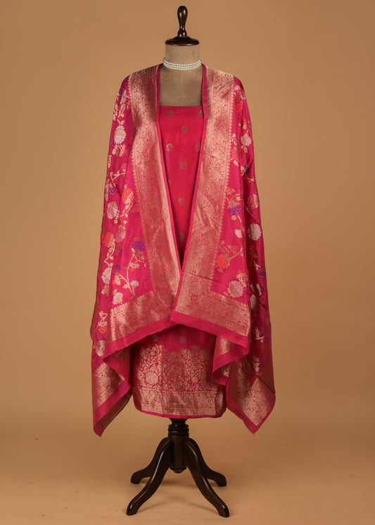 Pink Crepe Silk Dress Material