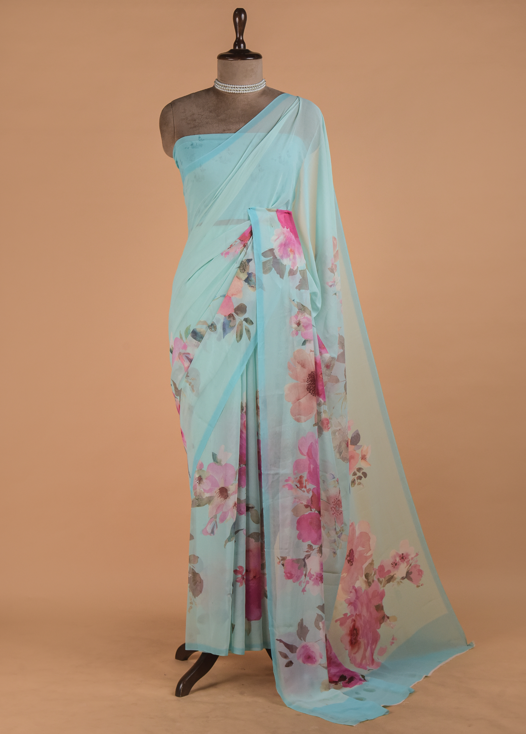 Blue Printed Georgette Saree | Greenways Delhi