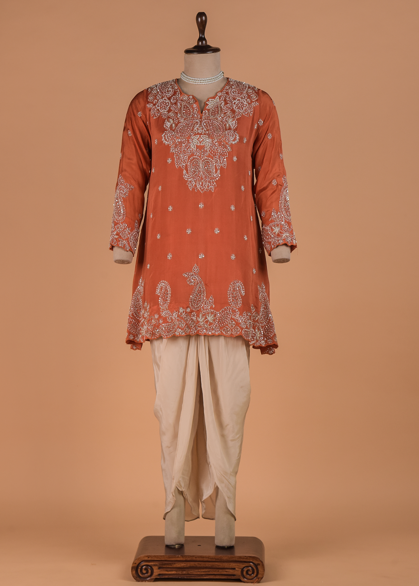 Orange Crepe Silk Dhoti Kurta Set