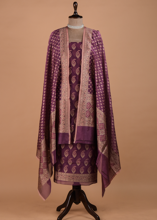 Purple Handloom Cotton Dress Material