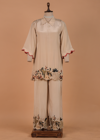 Off White Crepe Coord Set