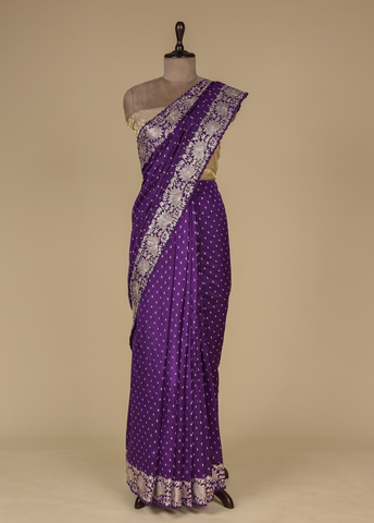 Purple Tussar Silk Embroidered Saree