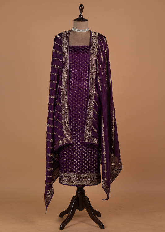 Purple Dola Silk Dress Material