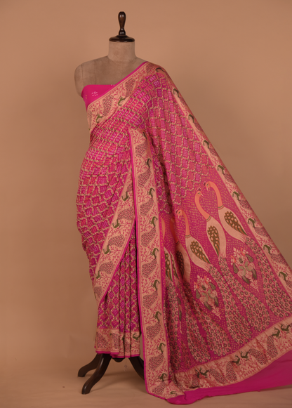 Pink Georgette Bandhani Saree