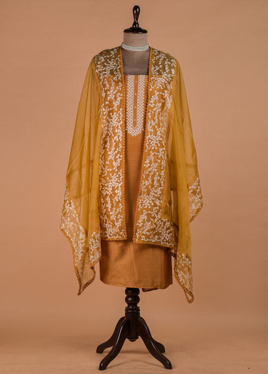 Yellow Handwoven Chanderi Dress Material | Greenways Delhi