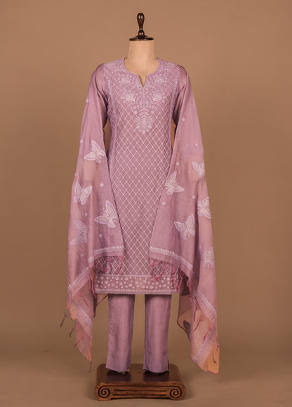 Purple Cotton Silk Straight Set