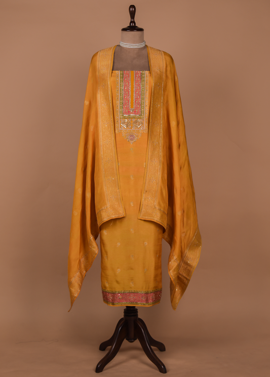 Yellow Cotton Silk Dress Material