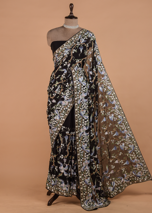 Black Georgette Embroidered Saree