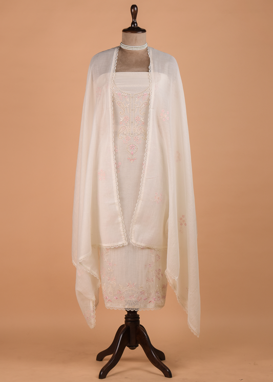 White Muslin Chanderi Dress Material