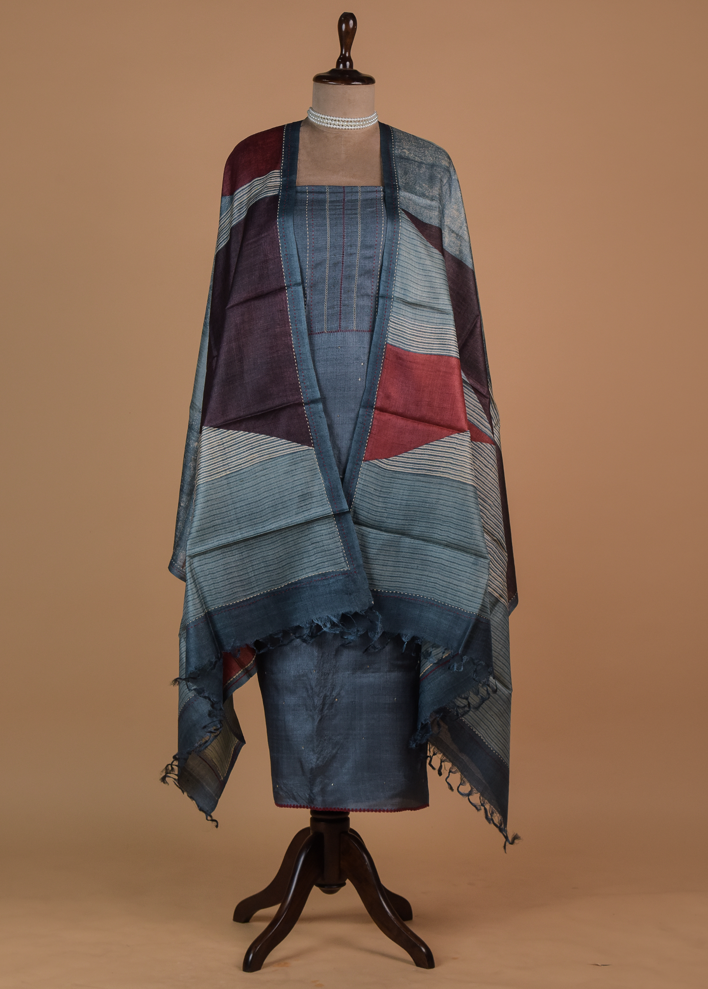 Blue Tussar Dress Material