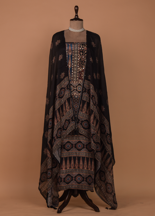 Black Crepe Silk Dress Material