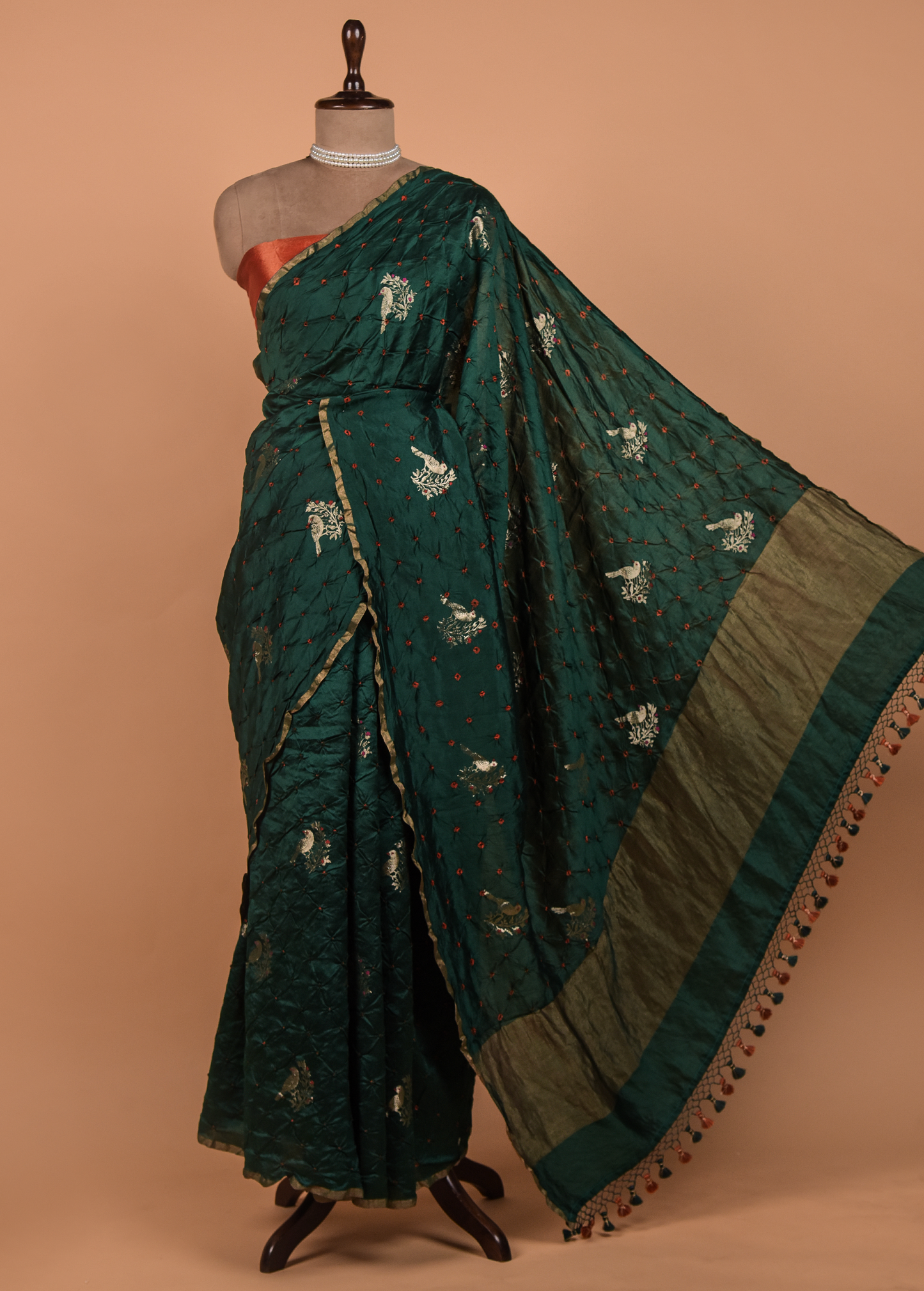 Green Gajji Silk Bandhani Saree