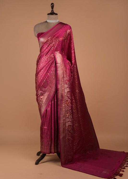Magenta Moroccan Silk Banarasi Saree