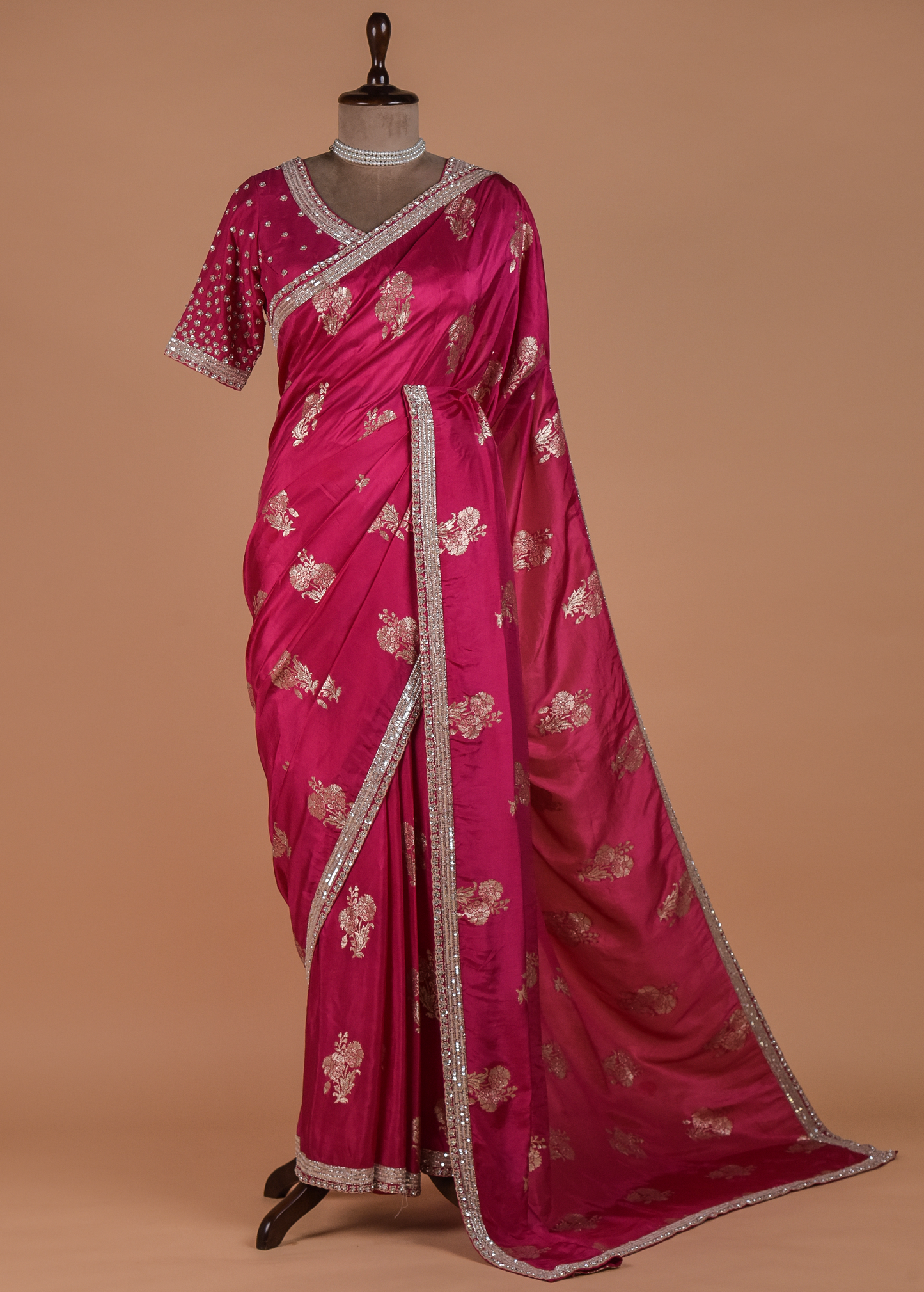 Pink Crepe Silk Banarasi Saree