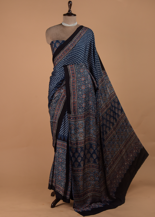 Blue Crepe Printed Saree