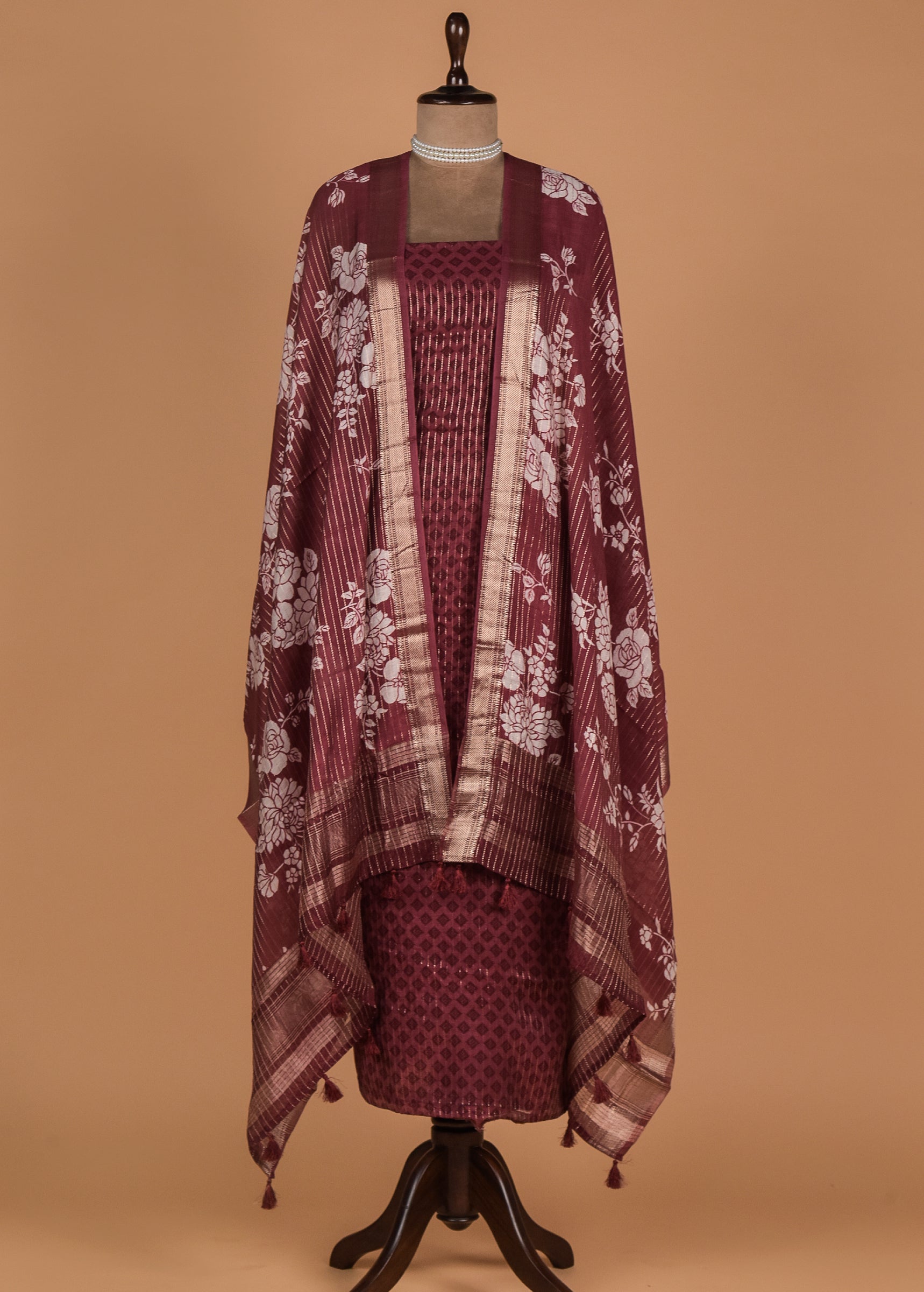 Wine Muslin Crepe Dress Material
