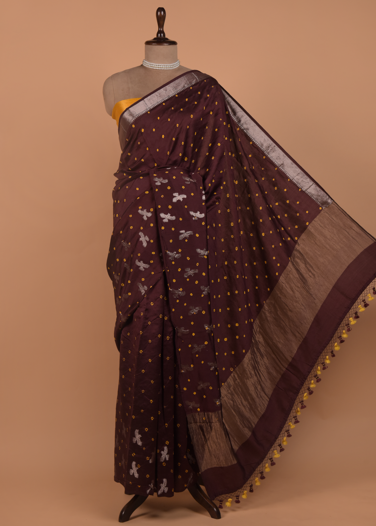 Wine Gajji Silk Bandhani Saree