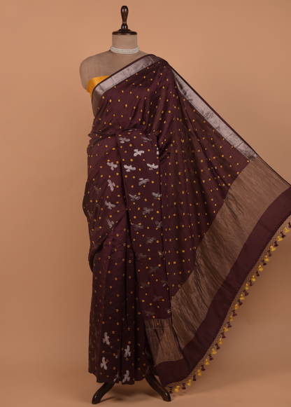 Wine Gajji Silk Bandhani Saree