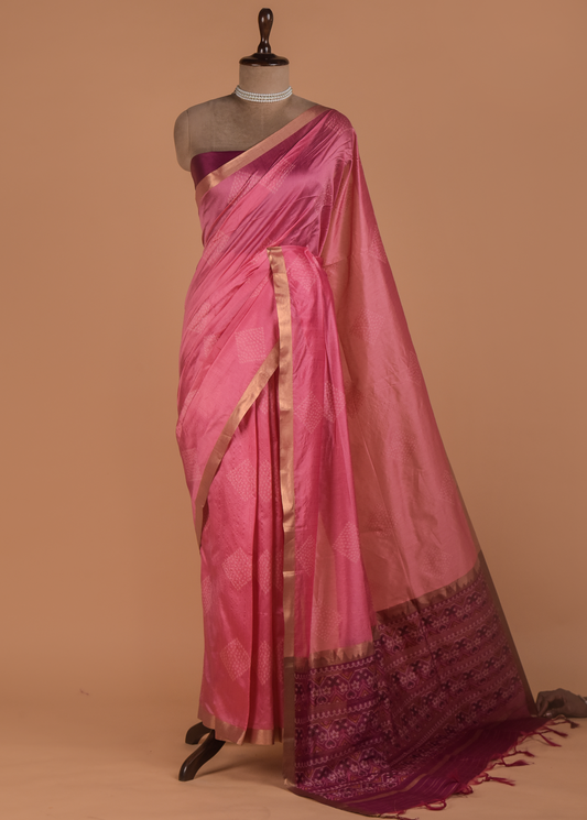 Pink Art Tussar Patola Saree