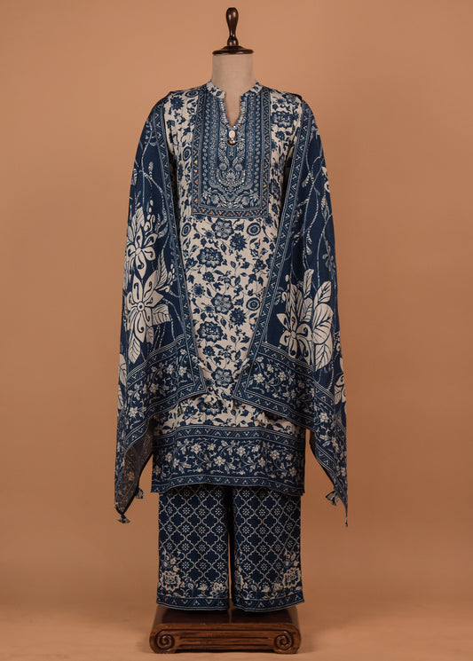 Blue Muslin Crepe Straight Set