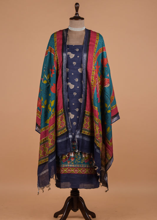 Blue Crepe Dress Material
