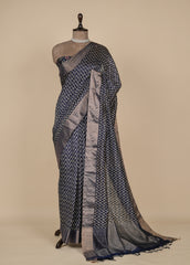 Blue Tussar Printed Saree