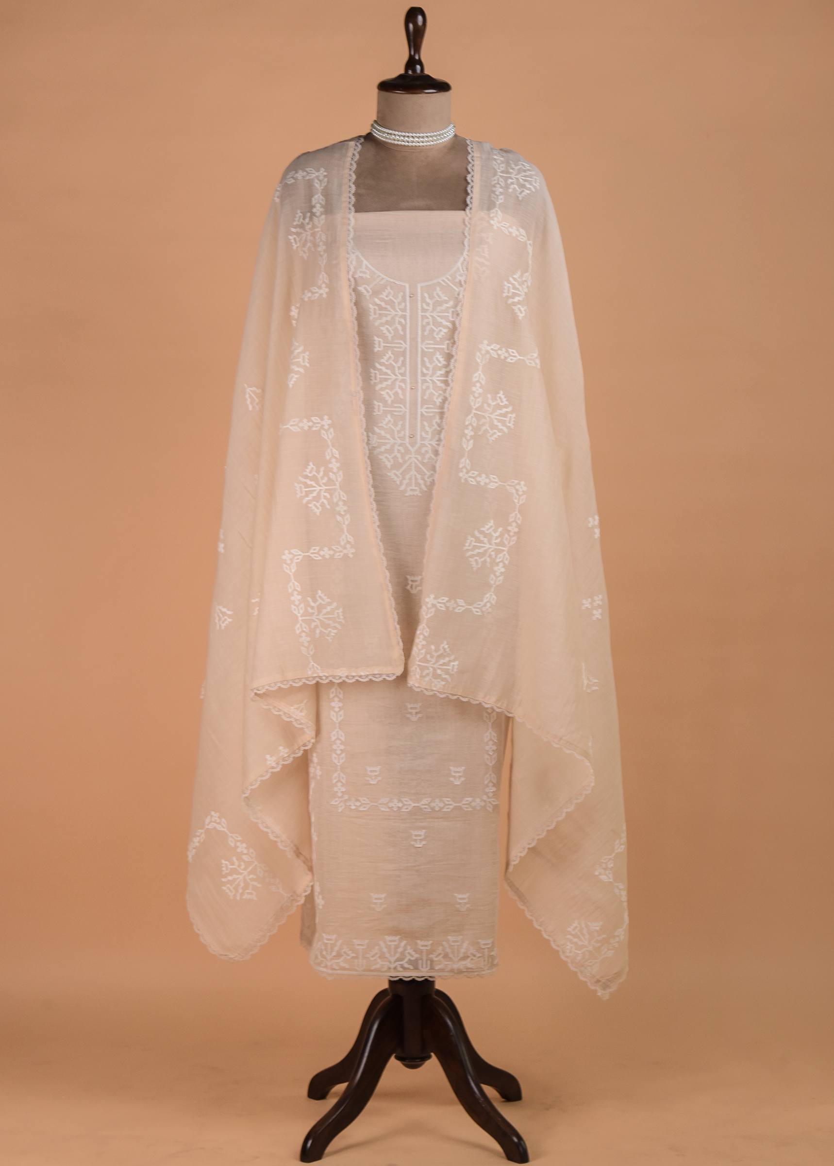 Beige Handwoven Chanderi Dress Material | Greenways Delhi