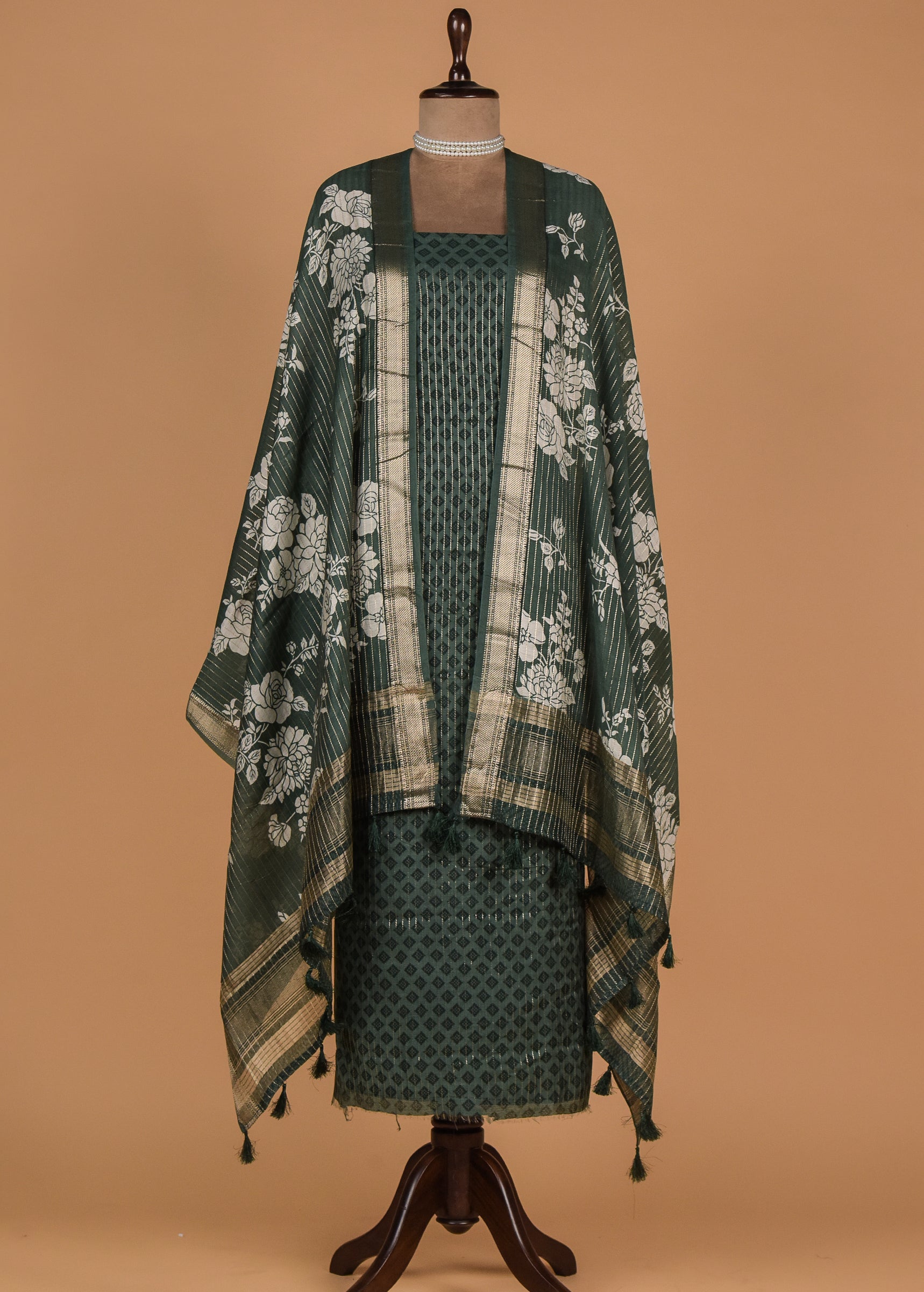 Green Muslin Crepe Dress Material