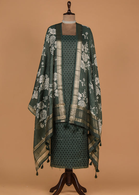 Green Muslin Crepe Dress Material