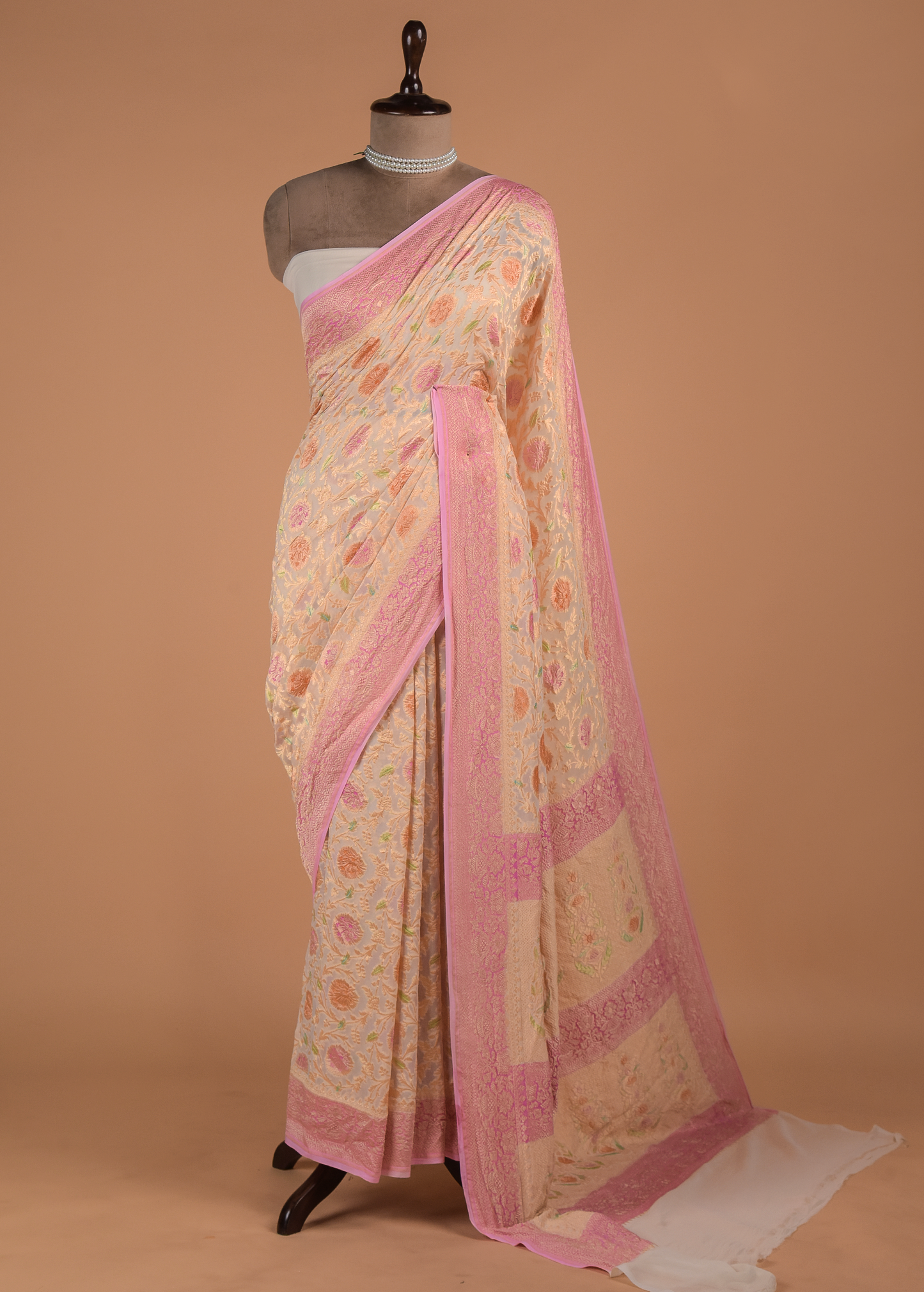 Cream Georgette Banarasi Saree