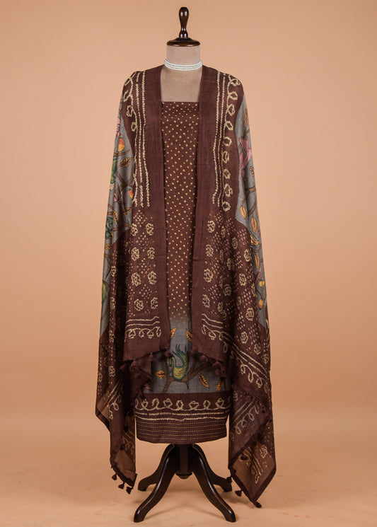 Brown Cotton Silk Dress Material