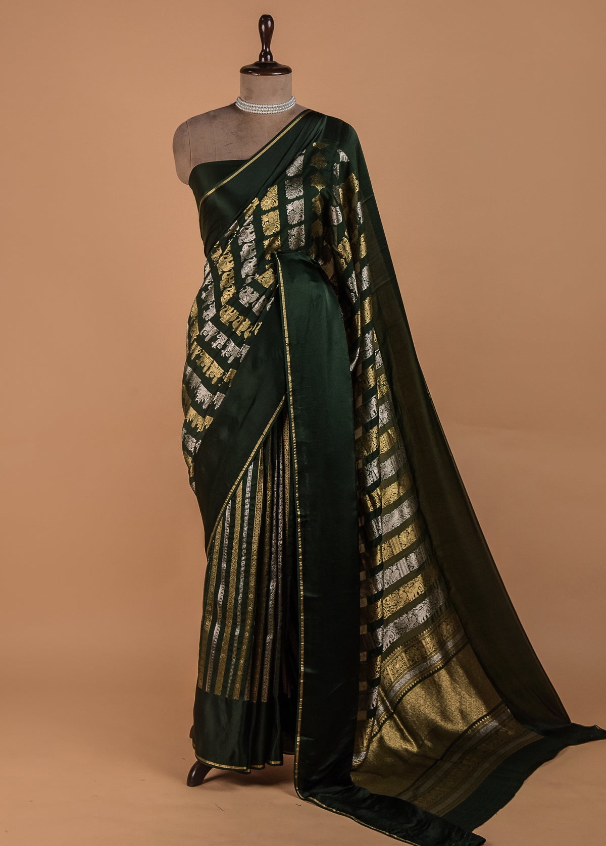 Green Satin Kanjeevaram Saree