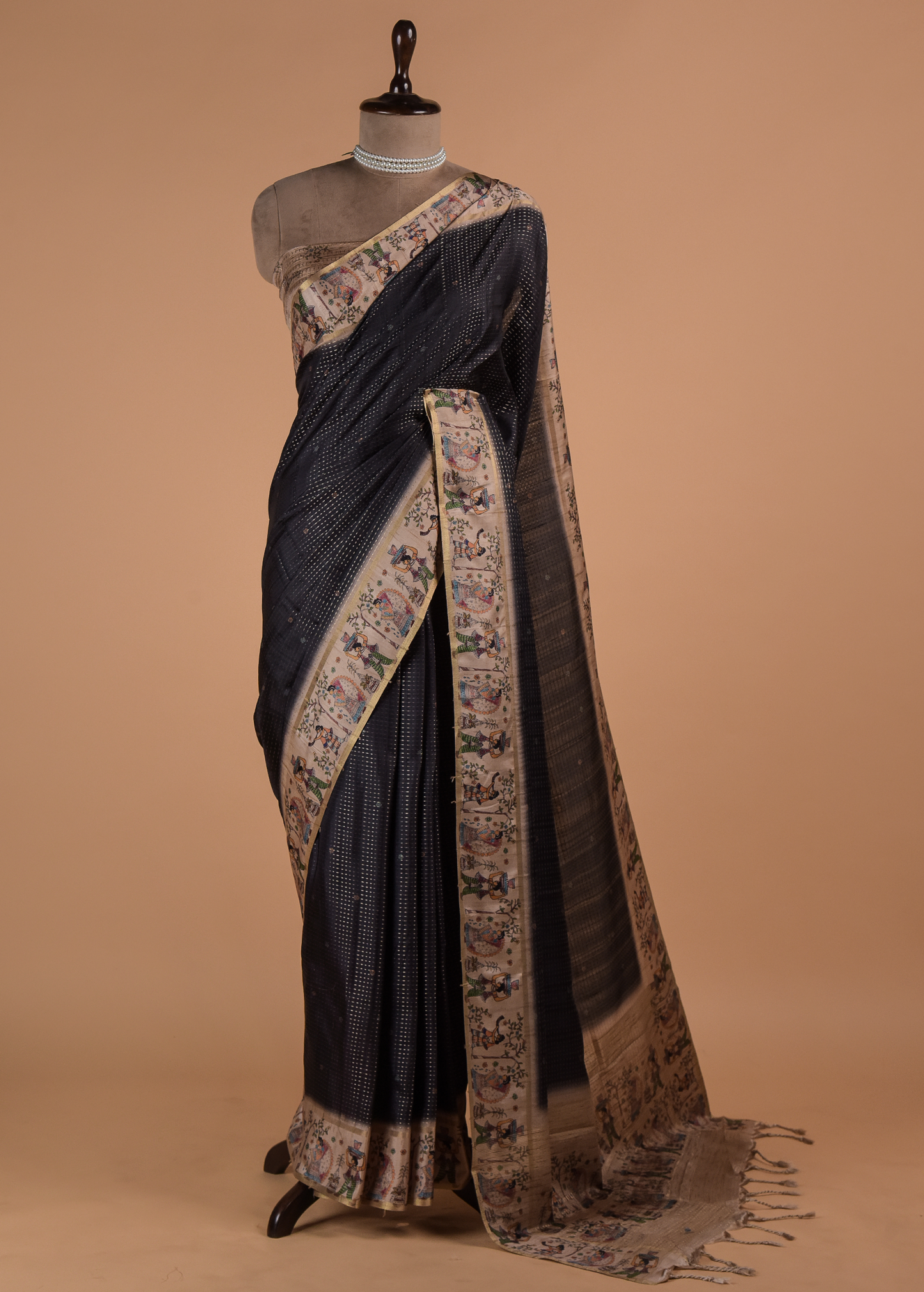 Blue Cotton Tussar Printed Saree