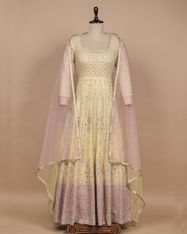 Yellow Cotton Silk Anarkali Set