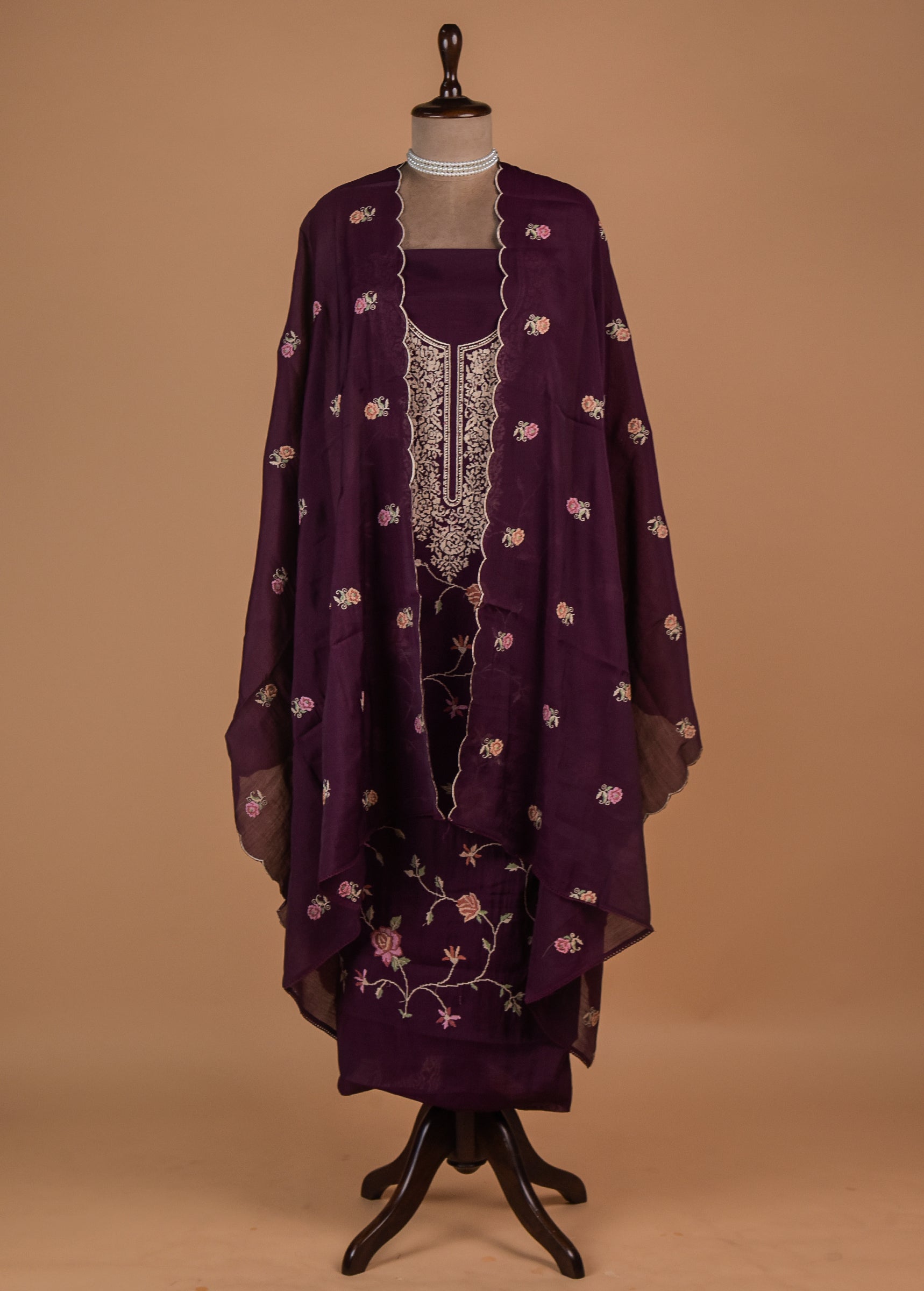 Wine Muslin Crepe Dress Material