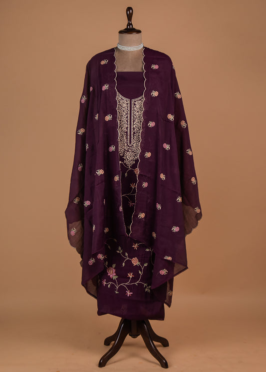 Wine Muslin Crepe Dress Material