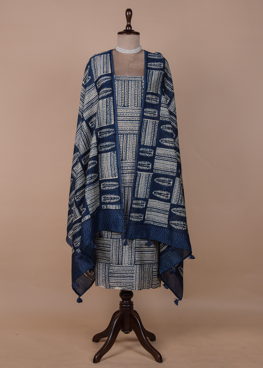 Blue Cotton Tussar Dress Material