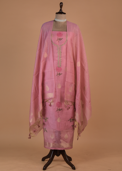 Pink Chanderi Cotton Dress Material