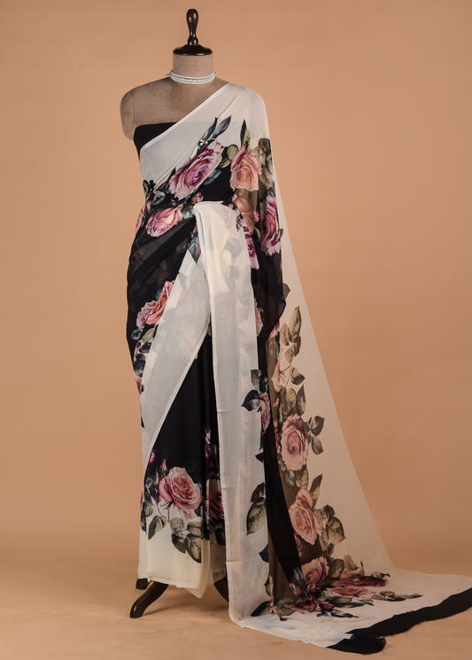 Multicoloured Chiffon Printed Saree