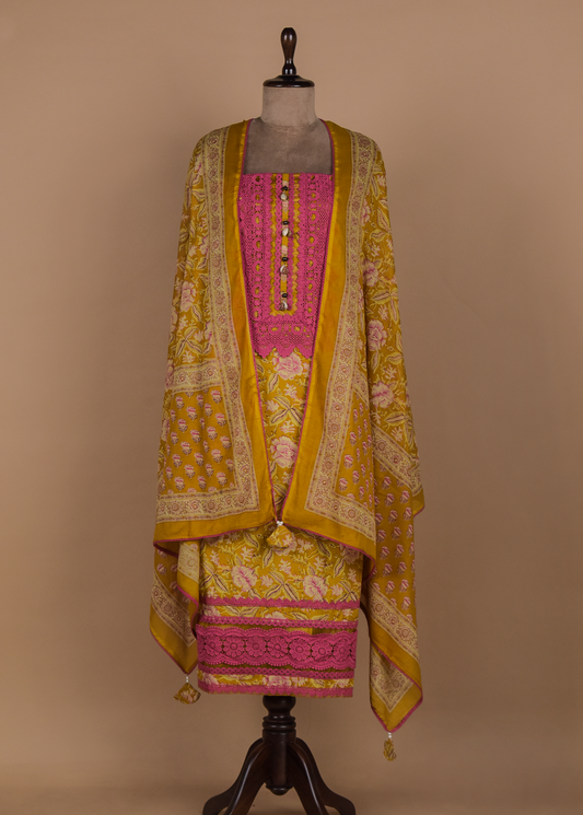 Yellow Chanderi Dress Material