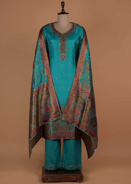 Blue Dola Silk Straight Set