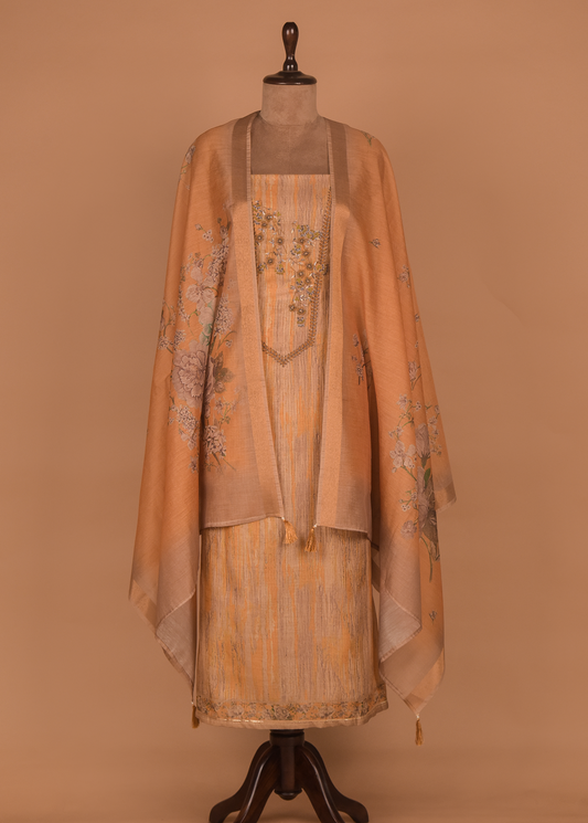 Beige Cotton Dress Material